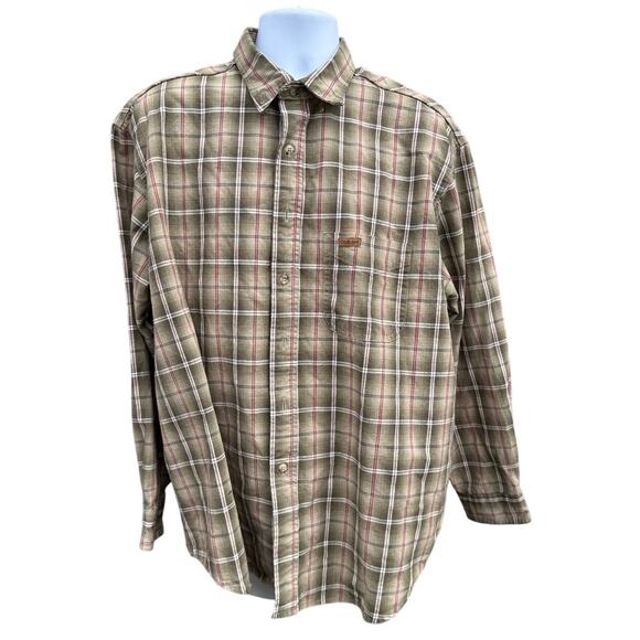 Carhartt Men's Plaid Shirt Sz XL Long Sleeve Button Up Tan Work Dress Casual - Picture 1 of 4